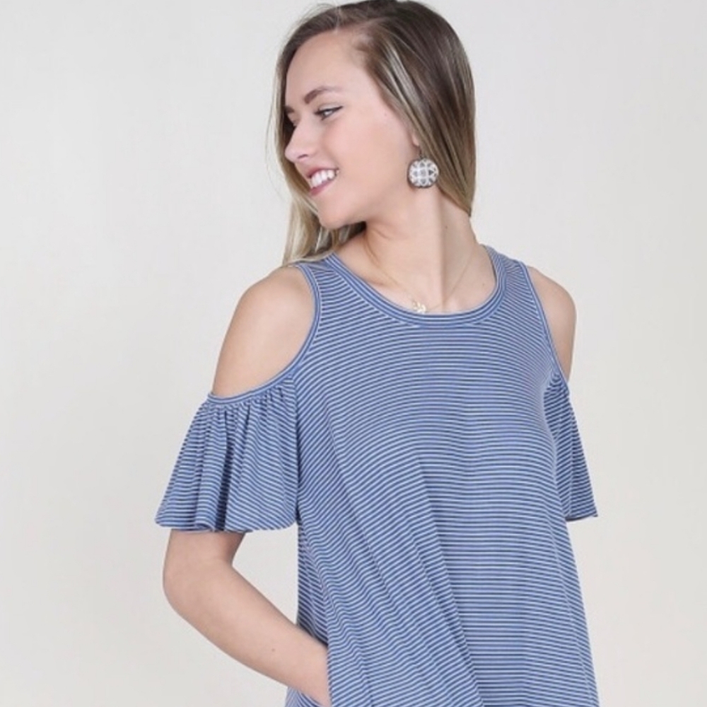 Altar'd State Blue Striped Cold Shoulder Dress